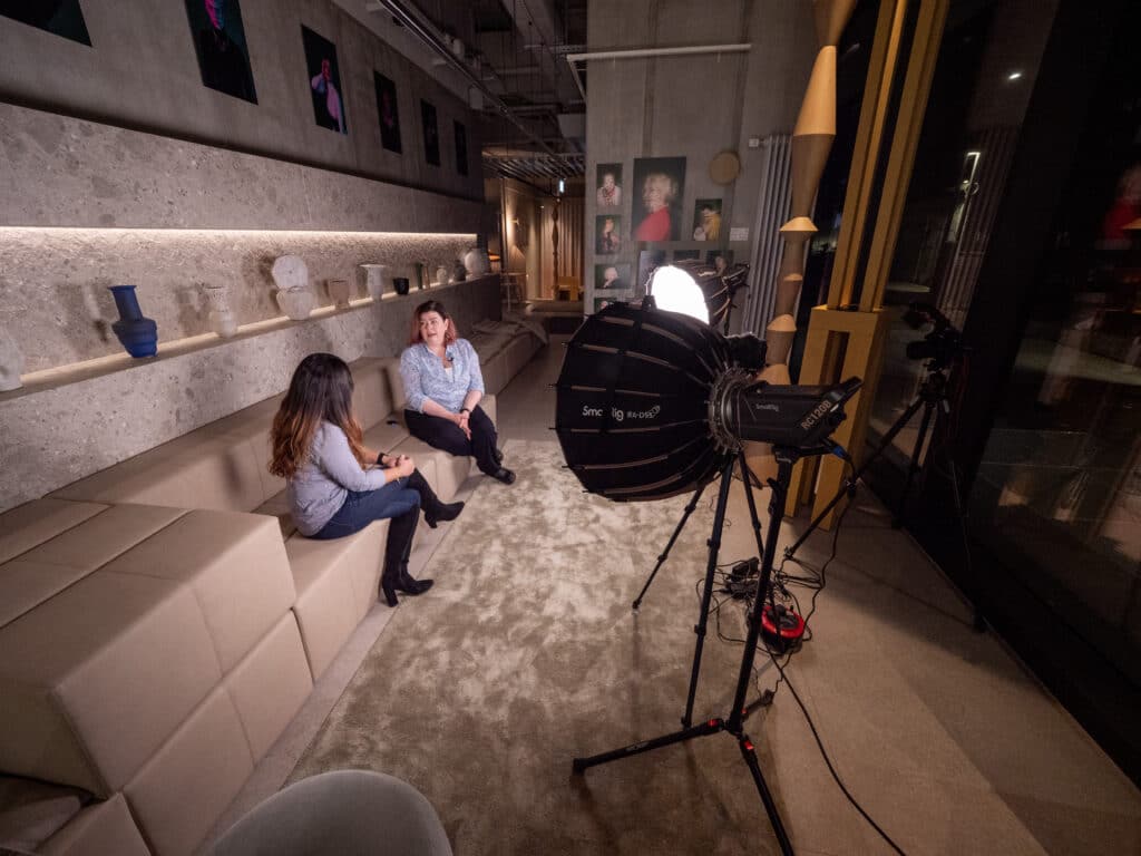 Dr Niamh O'Connor being interviewed