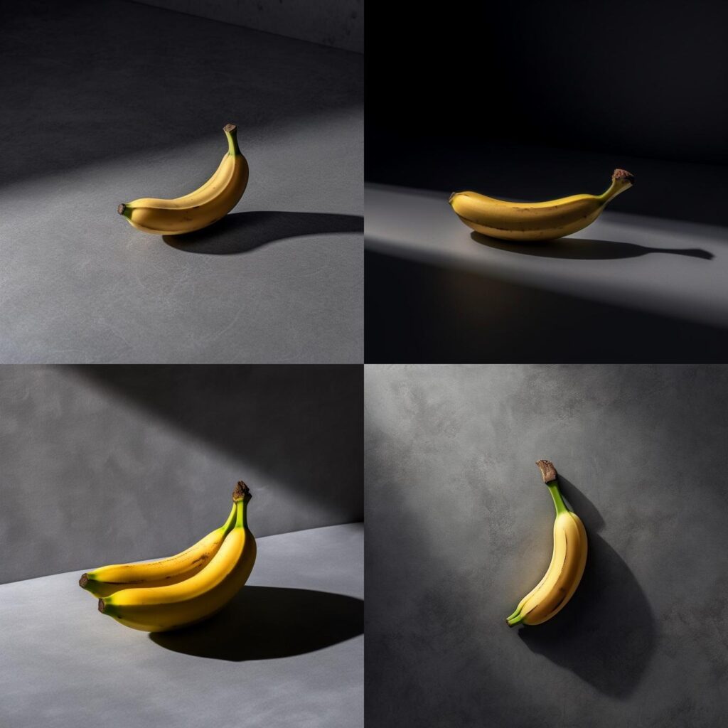 Eventual success, in which three out of four images finally show a single banana – but one image still shows two bananas