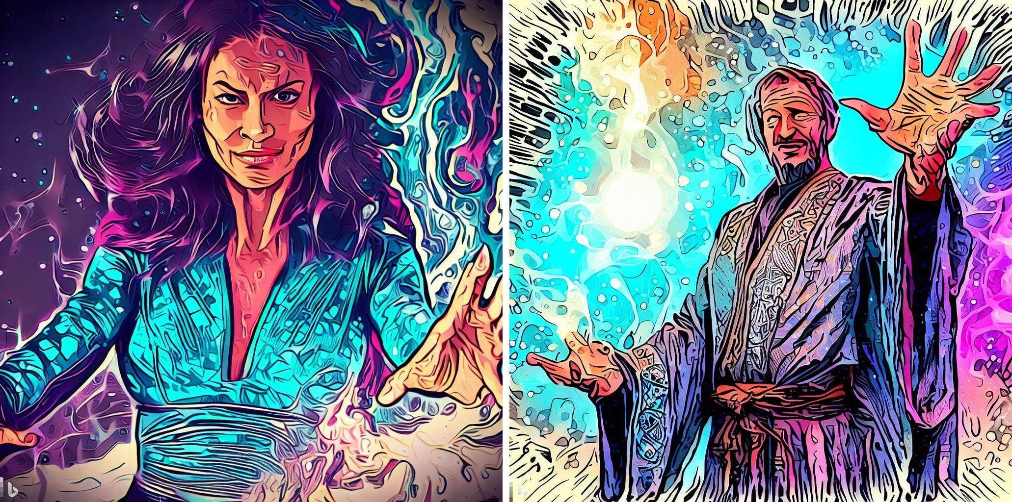 AI image of male and female wizards