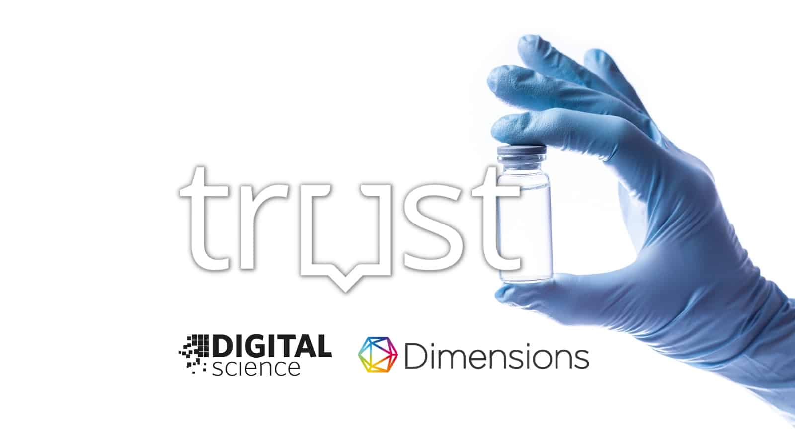 Banner showing logos ofr Trust article series, Dimensions and Digital Science