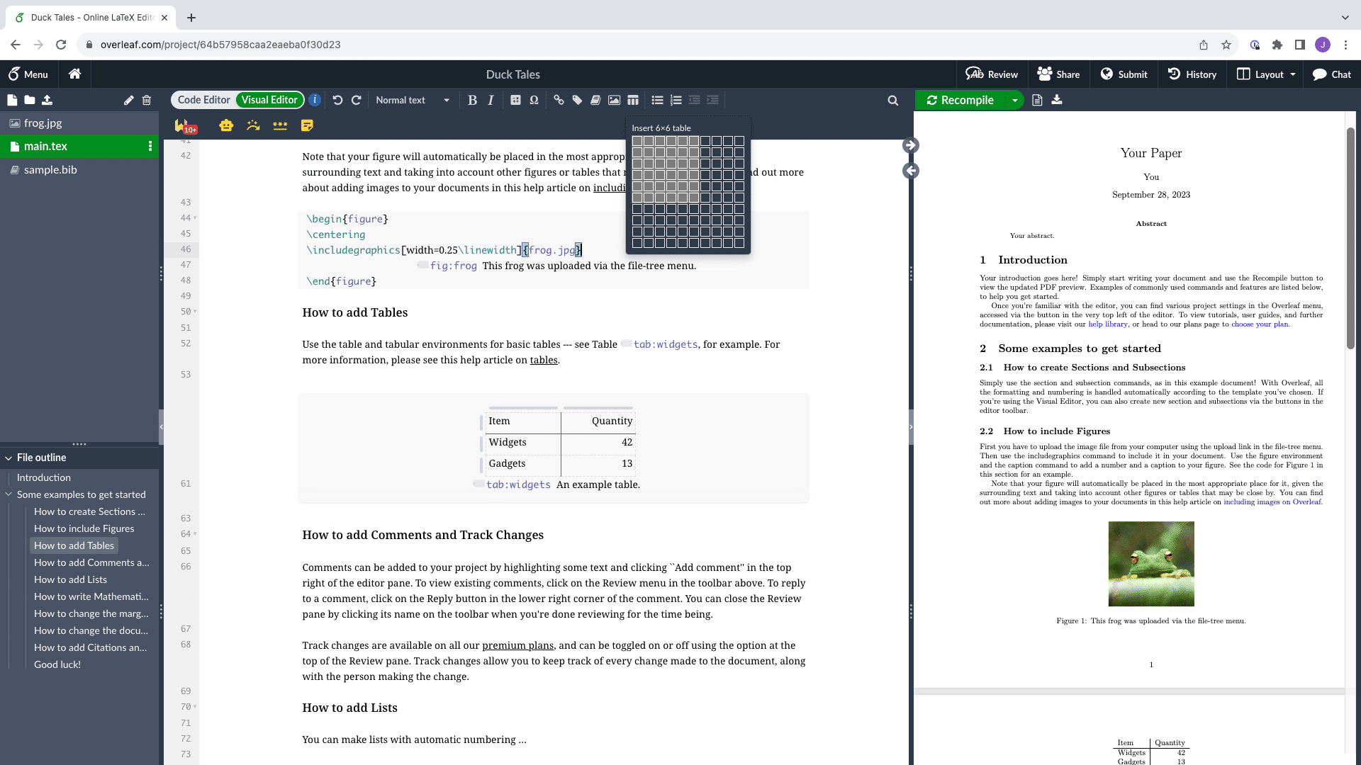 screenshot of Overleaf interface