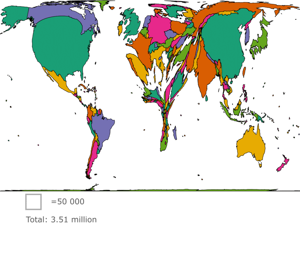  Cartogram based on data from Dimensions.ai for 2012-2023