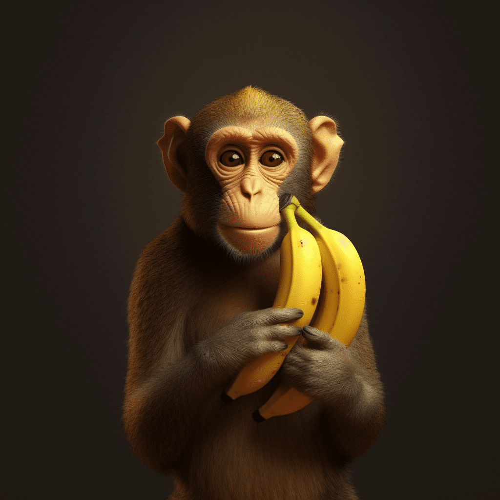 GenAi chimp holding bunch of bananas