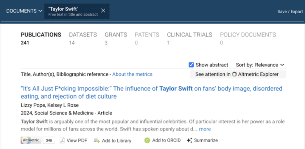 Dimensions interface