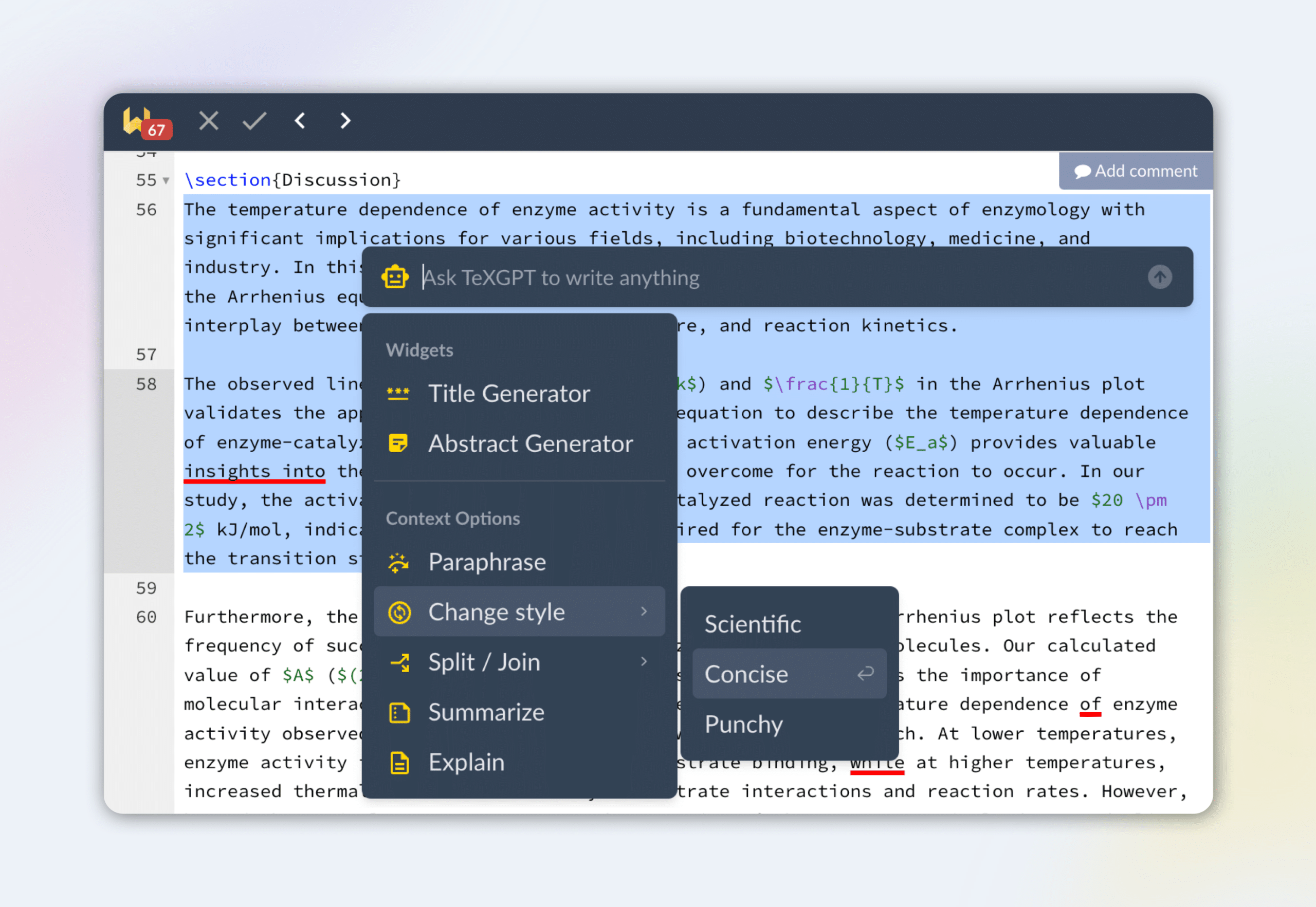 Screenshot of TextGPT and Writefull in action